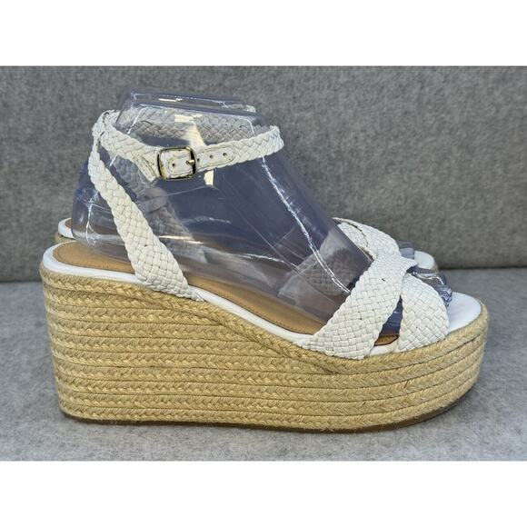 Women Anthropologie White Woven Strap Wedge Heels - Sz 8